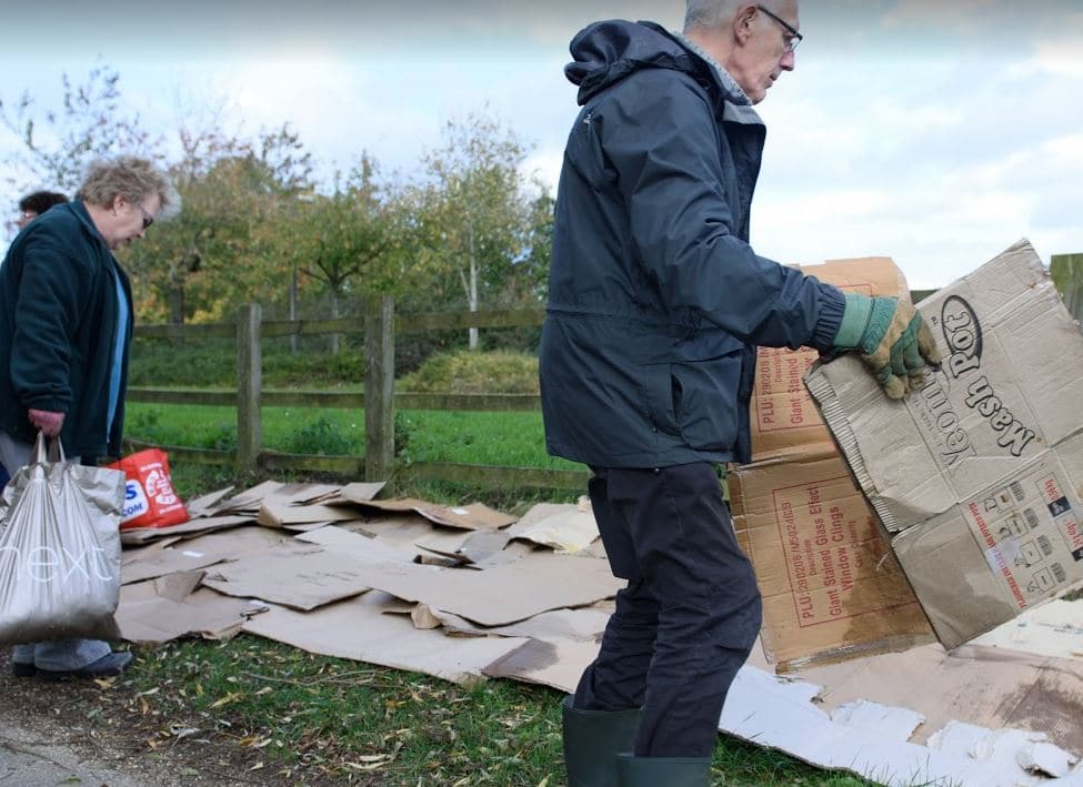 Laying the cardboard