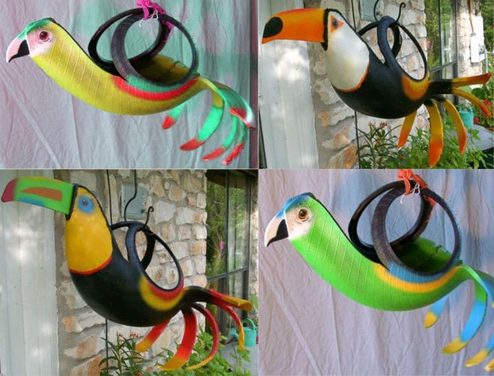 hanging tyre bird planters
