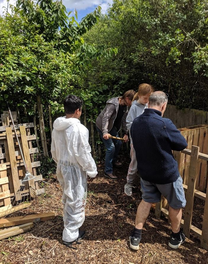 Volunteers hard at work on the bins