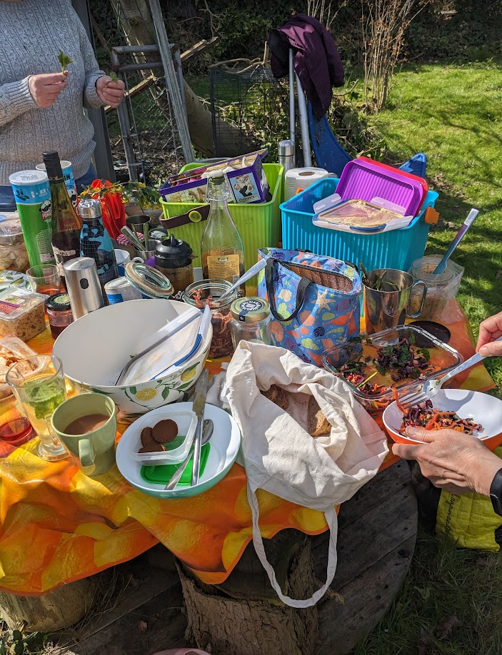 Our lunch feast of homemade and foraged goodies among other things