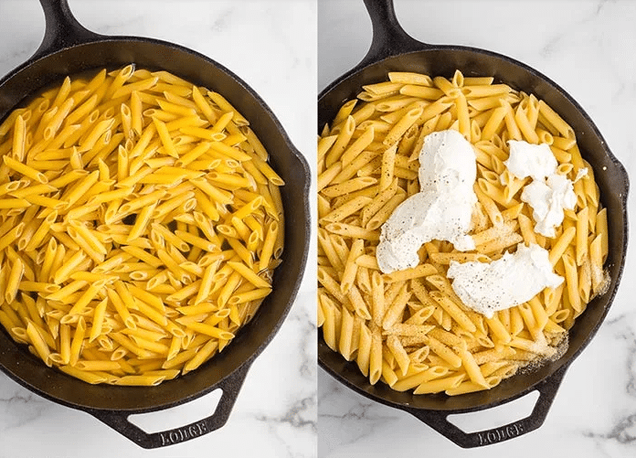 one-pot creamy pasta cooking stages 1-2