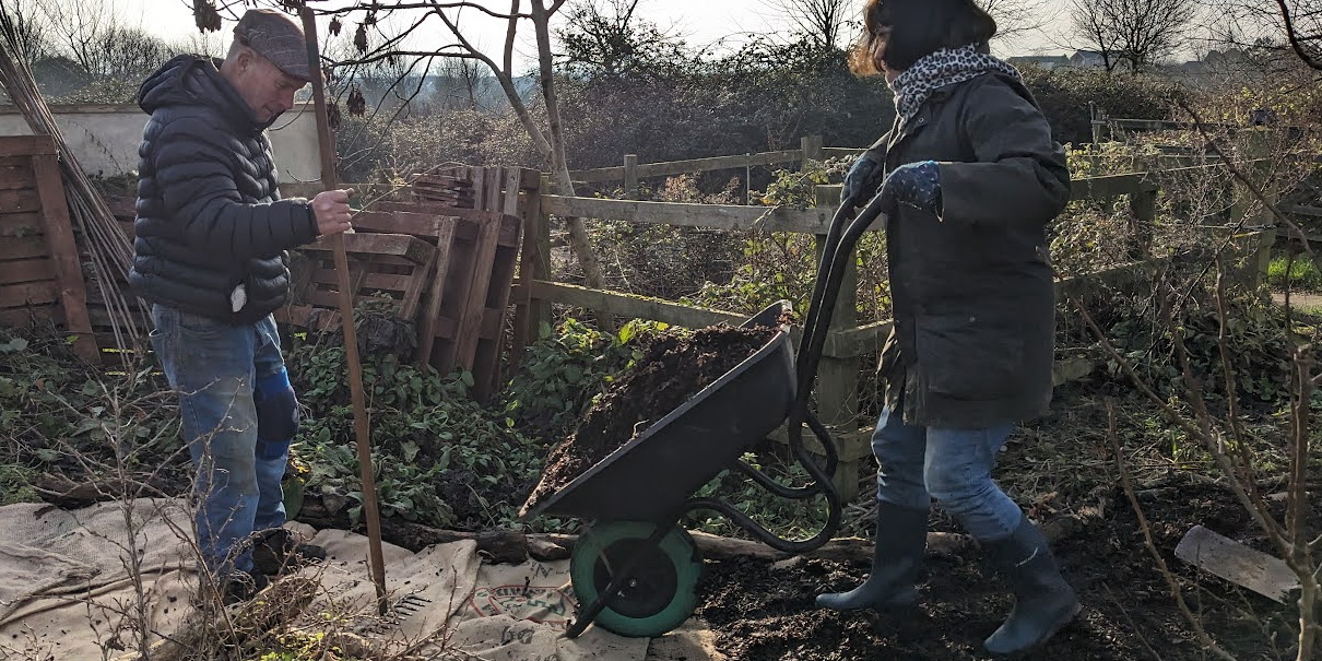 Dropping woodchip on the path Dropping woodchip on the path