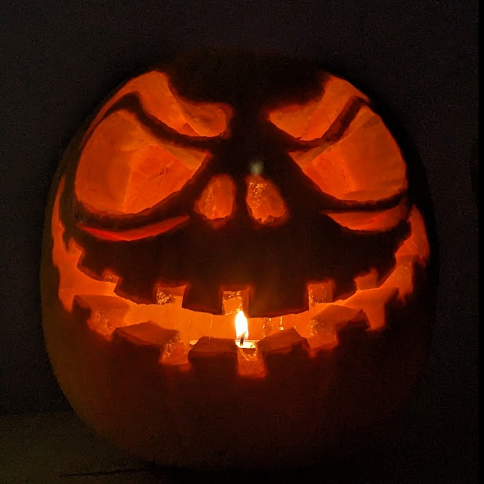 Lit up pumpkin at home