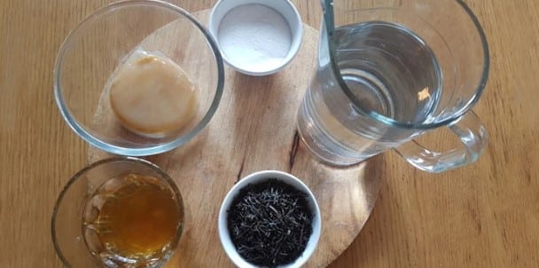 SCOBY equipment and ingredients